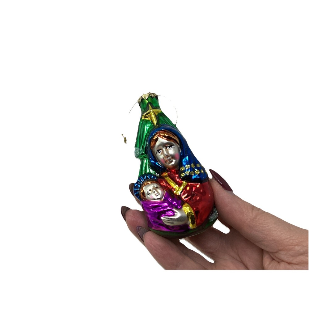 Vintage 4"Tall Blown Glass Ornament "Mary Holding Baby Jesus" by Christmas House